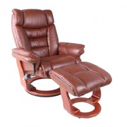 Кресло Релакс с оттоманкой,  натуральная кожа,  литая гнутая фанера,  цве